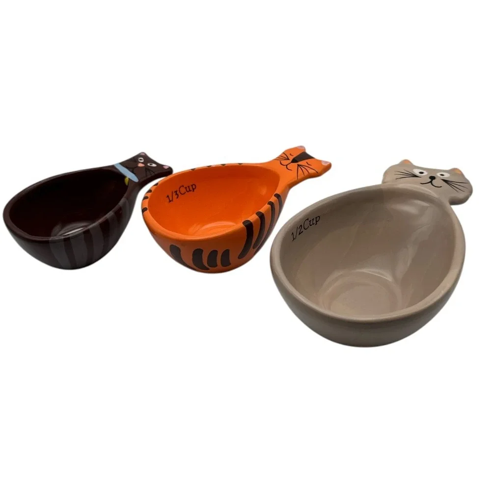 Kitty Cat Measuring Cups Set of 3 Nesting Ceramic Cute Stackable Dishwasher Safe